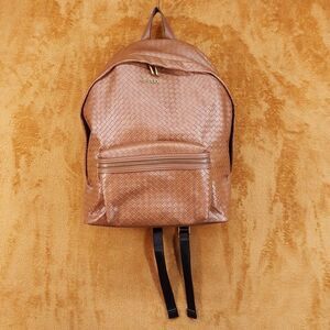 GUESS Backpack Brown Woven Intrecciato Style Faux Leather Laptop Work School